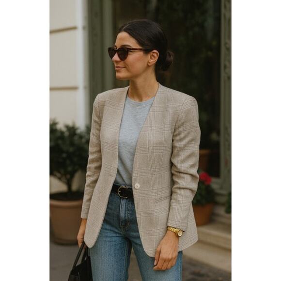 Vintage 90s Norton McNaughton Beige Houndstooth Blazer Women’s 12 Lined Jacket - Picture 1 of 8